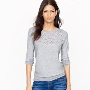 J. Crew tatted lace crew neck merino wool sweater